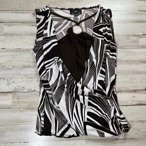 2000s IZ Brown White Abstract‎ Club Top Womens Size Medium